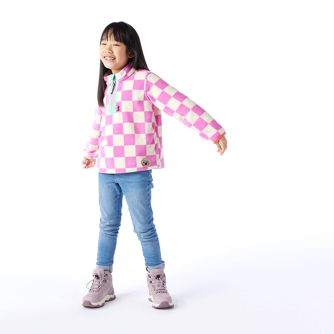 Brecknock Kids Shaun the Sheep Fleece Zip Neck - Pink Woolly Checkerboard