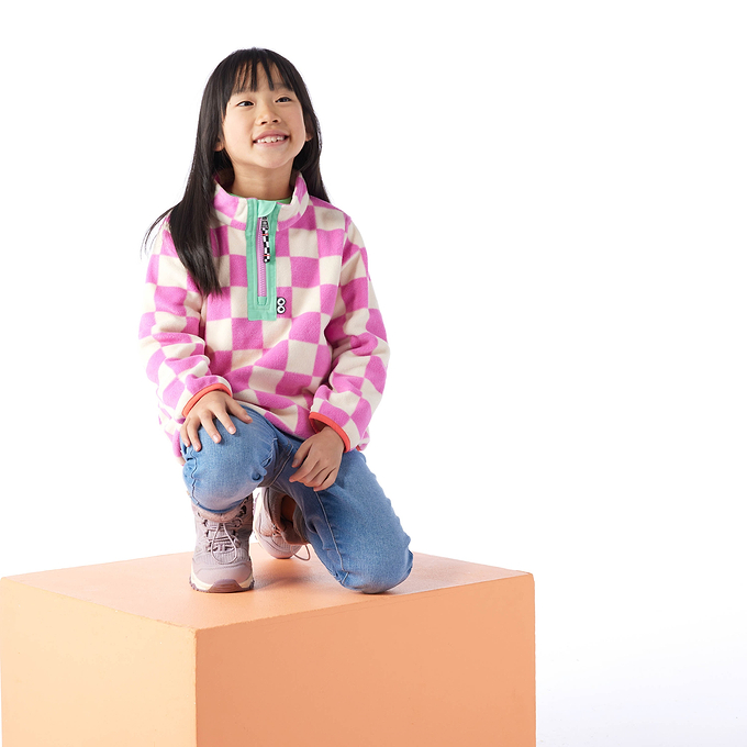 Brecknock Kids Shaun the Sheep Fleece Zip Neck - Pink Woolly Checkerboard