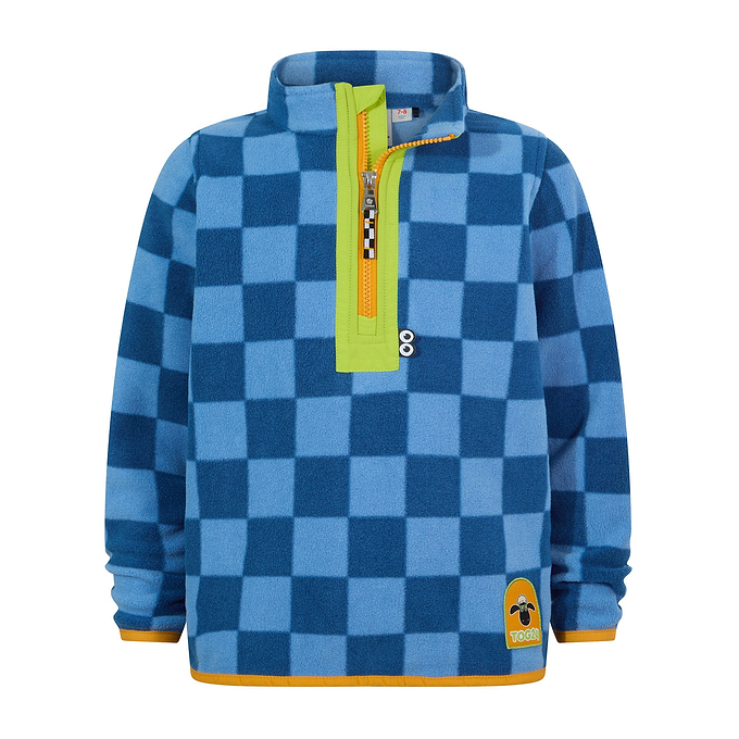 Brecknock Kids Shaun the Sheep Fleece Zip Neck - Bluebell/Night Blue Checkerboard