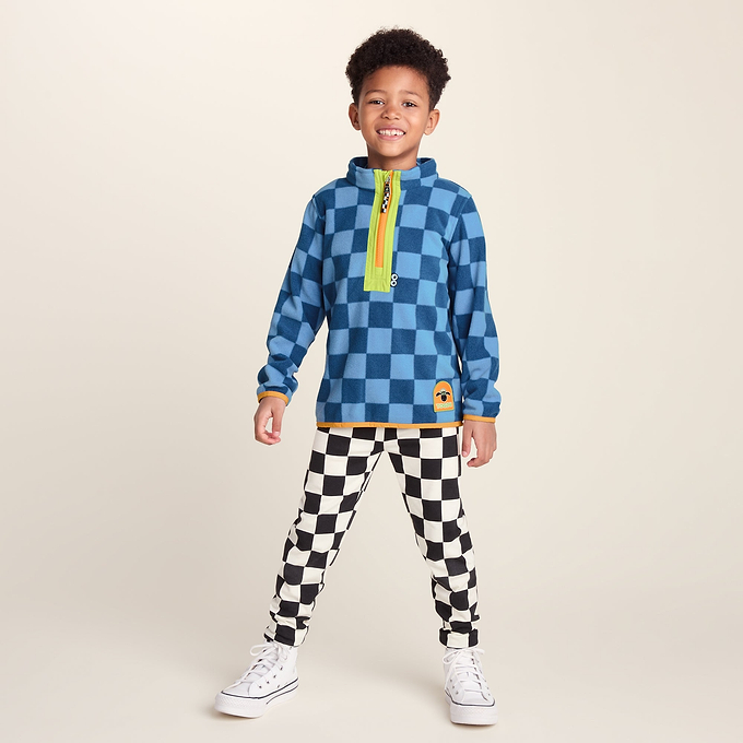 Brecknock Kids Shaun the Sheep Fleece Zip Neck - Bluebell/Night Blue Checkerboard