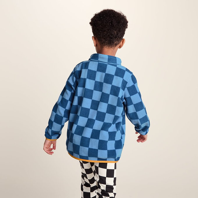 Brecknock Kids Shaun the Sheep Fleece Zip Neck - Bluebell/Night Blue Checkerboard