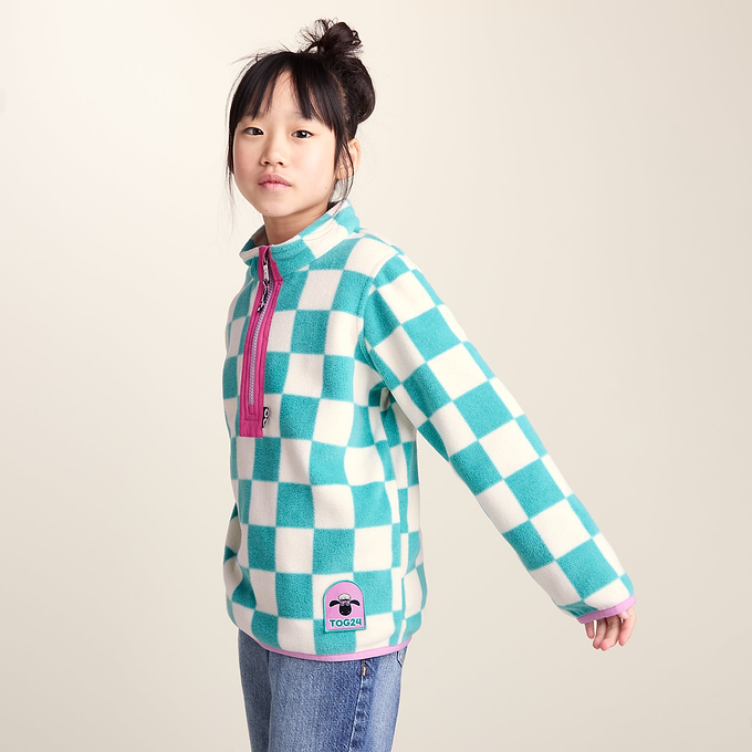 Brecknock Kids Shaun the Sheep Fleece Zip Neck - Spearmint/Woolly Checkerboard