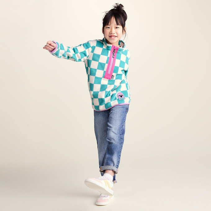 Brecknock Kids Shaun the Sheep Fleece Zip Neck - Spearmint/Woolly Checkerboard