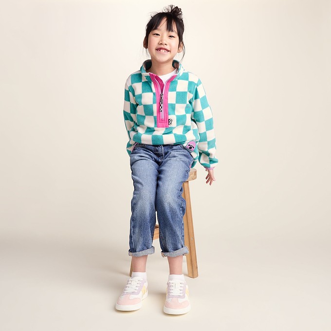 Brecknock Kids Shaun the Sheep Fleece Zip Neck - Spearmint/Woolly Checkerboard