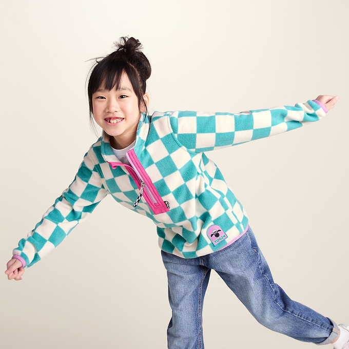 Brecknock Kids Shaun the Sheep Fleece Zip Neck - Spearmint/Woolly Checkerboard