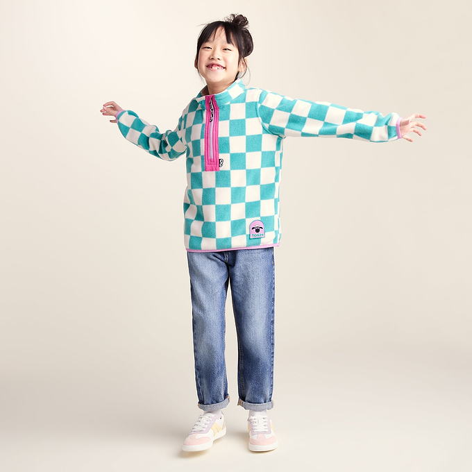 Brecknock Kids Shaun the Sheep Fleece Zip Neck - Spearmint/Woolly Checkerboard