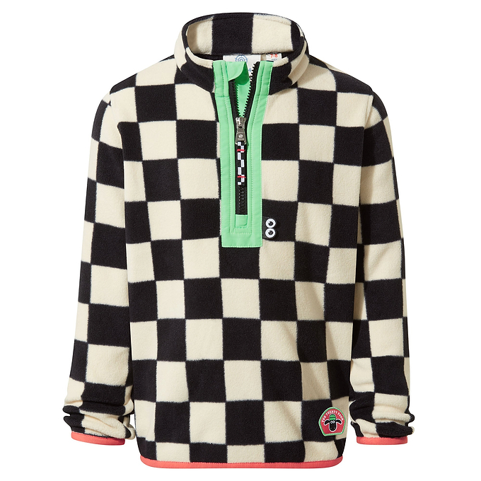 Brecknock Kids Shaun the Sheep Fleece Zip Neck - Black Woolly Checkerboard