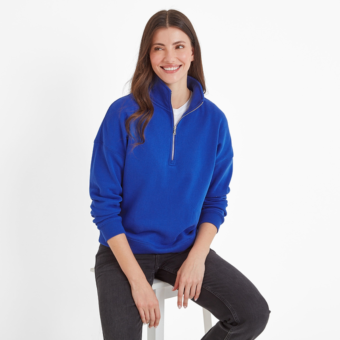 Caldene Womens Zip Neck Sweat - Ultra Marine Blue