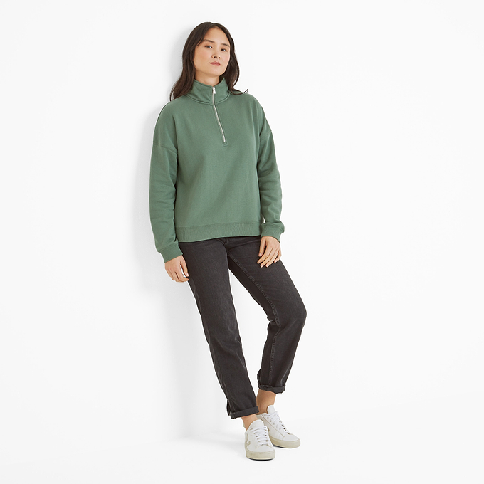 Caldene Womens Zip Neck Sweat - Light Forest