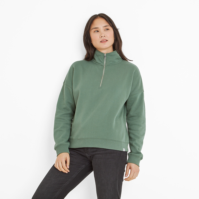Caldene Womens Zip Neck Sweat - Light Forest