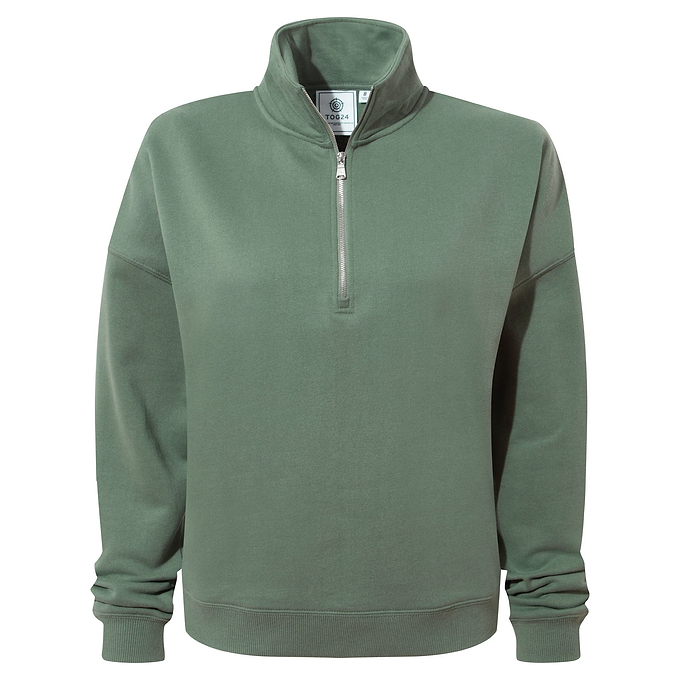 Caldene Womens Zip Neck Sweat - Light Forest