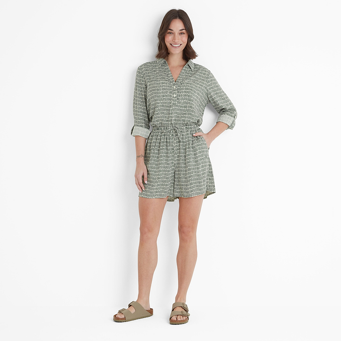 Callie Womens Shorts - Green Dash Print
