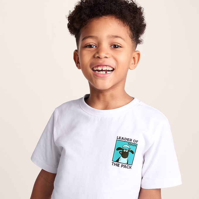 Cameroon Kids Shaun the Sheep T-Shirt - Optic White/Spearmint Green