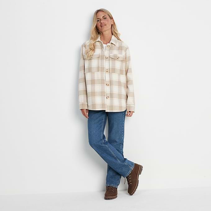 Carrie Womens Shacket - Biscuit Check