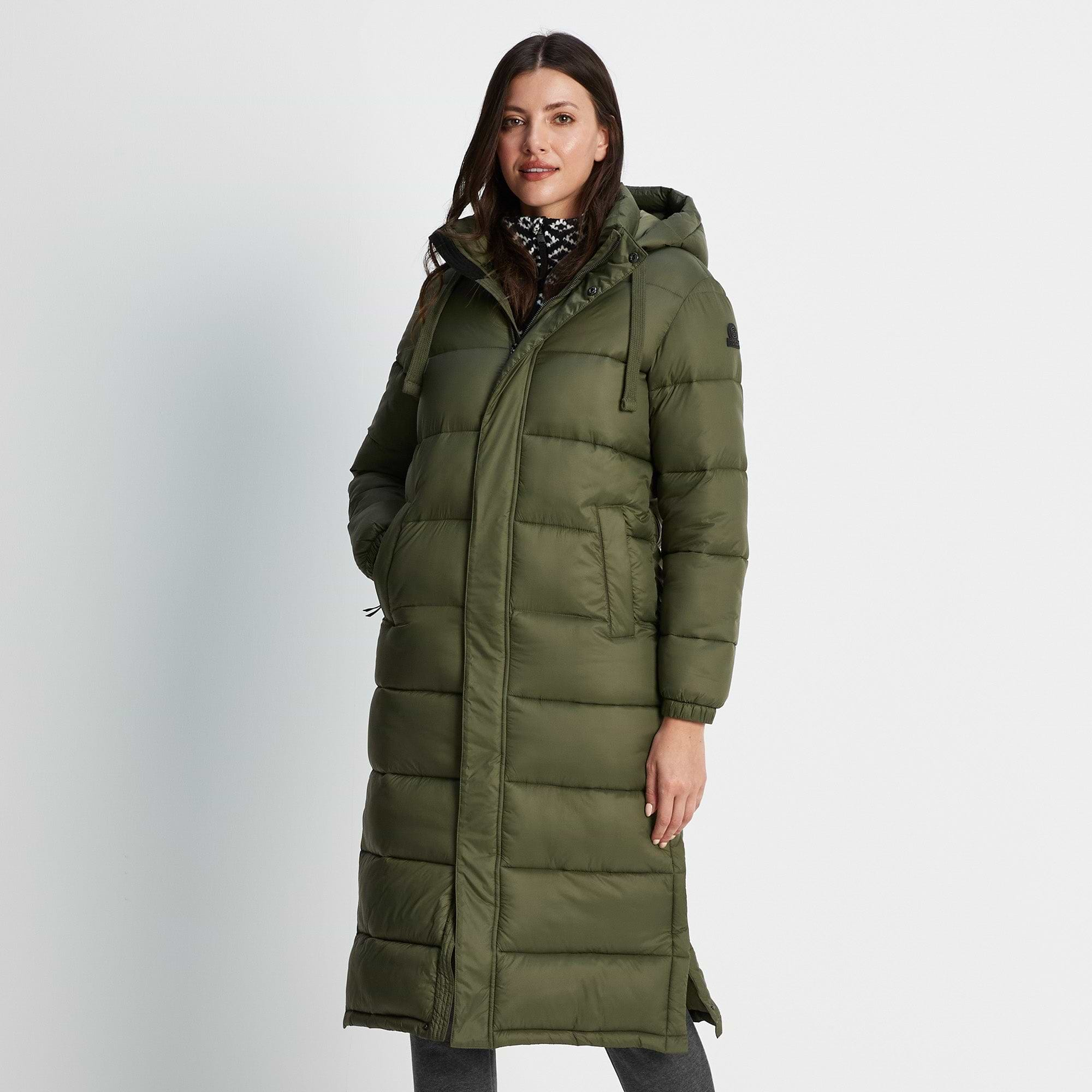 Khaki green long padded coat sale