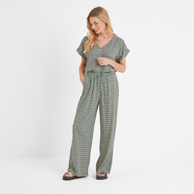 Christina Womens Trousers - Green Dash Print