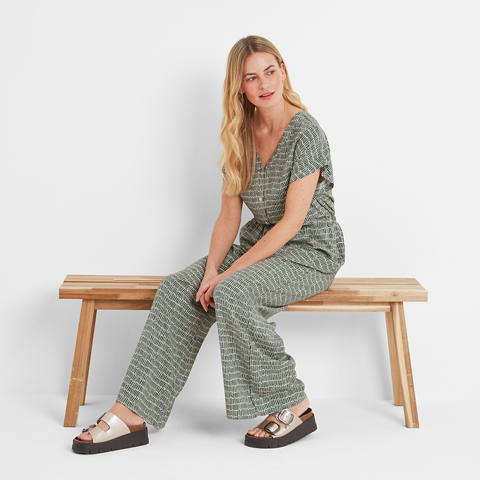 Christina Womens Trousers - Green Dash Print