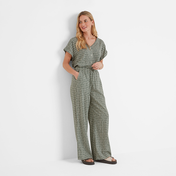 Christina Womens Trousers - Green Dash Print