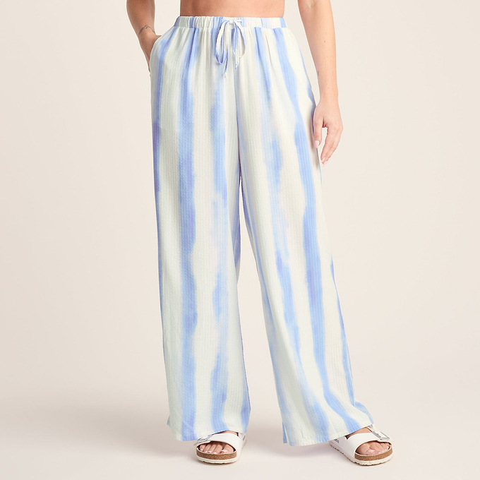 Christina Womens Wide Leg Lightweight Trousers - Blue Hues Print