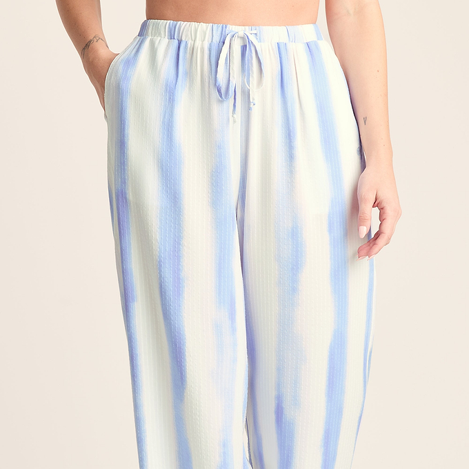 Christina Womens Wide Leg Lightweight Trousers - Blue Hues Print