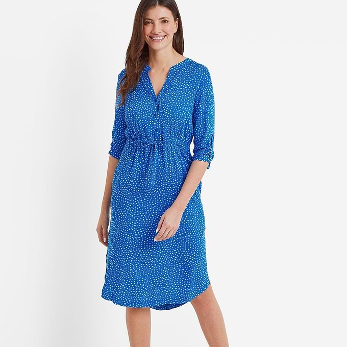 Claudia Women's Shirt Dress in Mykonos Blue Star Print | TOG24 Claudia Women's Shirt Dress in Mykonos Blue Star Print | TOG24