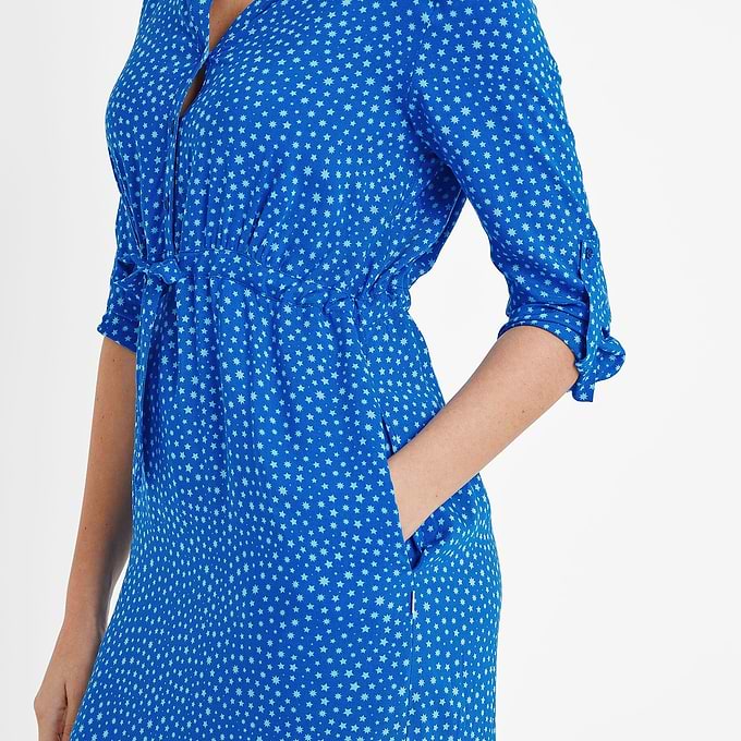 Claudia Womens Shirt Dress - Mykonos Blue Star Print