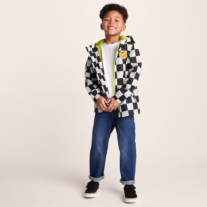 Cohampshire Kids Shaun the Sheep Waterproof Jacket - Black White Checkerboard