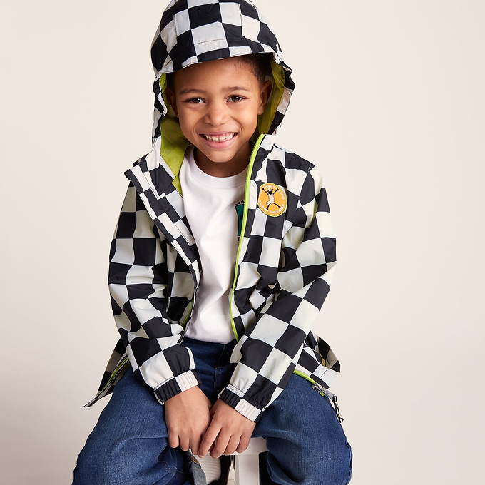 Cohampshire Kids Shaun the Sheep Waterproof Jacket - Black White Checkerboard