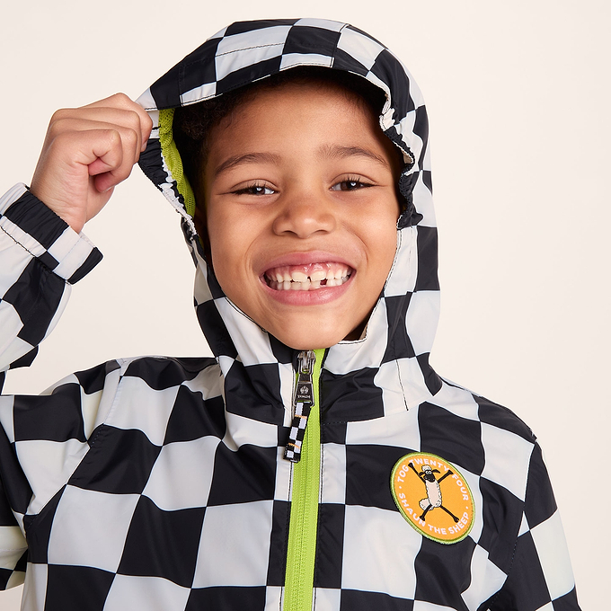 Cohampshire Kids Shaun the Sheep Waterproof Jacket - Black White Checkerboard