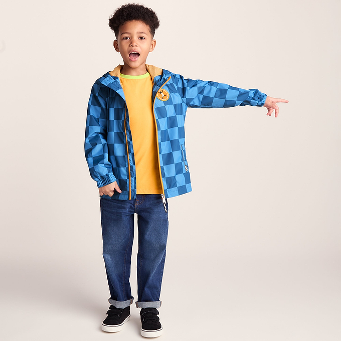 Cohampshire Kids Shaun the Sheep Waterproof Jacket - Bluebell/Night Blue Checkerboard