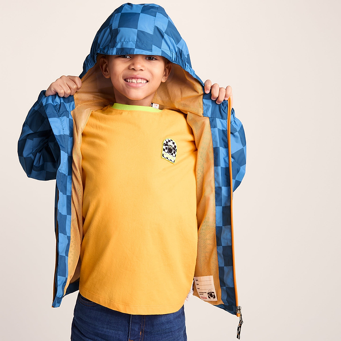 Cohampshire Kids Shaun the Sheep Waterproof Jacket - Bluebell/Night Blue Checkerboard