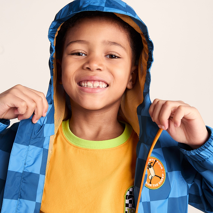 Cohampshire Kids Shaun the Sheep Waterproof Jacket - Bluebell/Night Blue Checkerboard