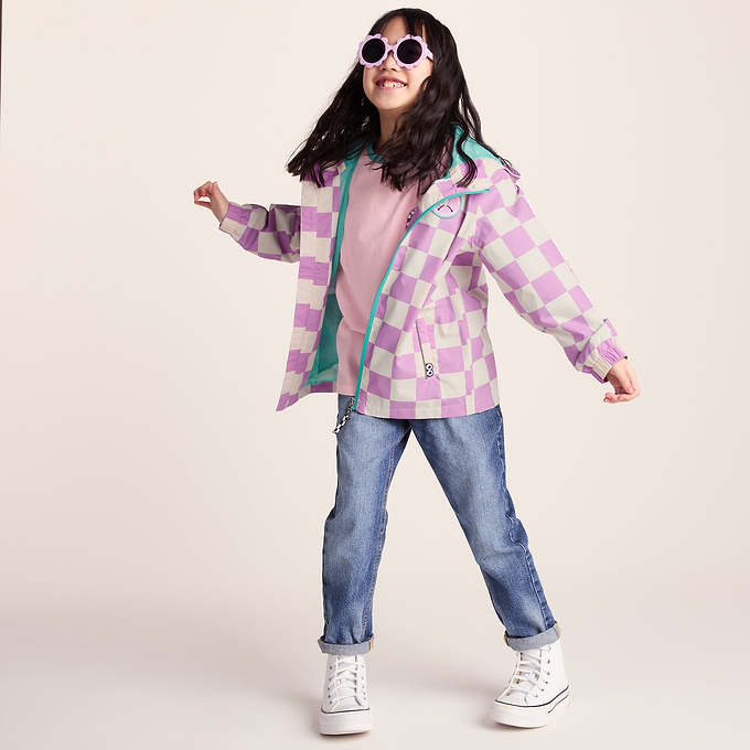 Cohampshire Kids Shaun the Sheep Waterproof Jacket - Lilac Haze/White Checkerboard