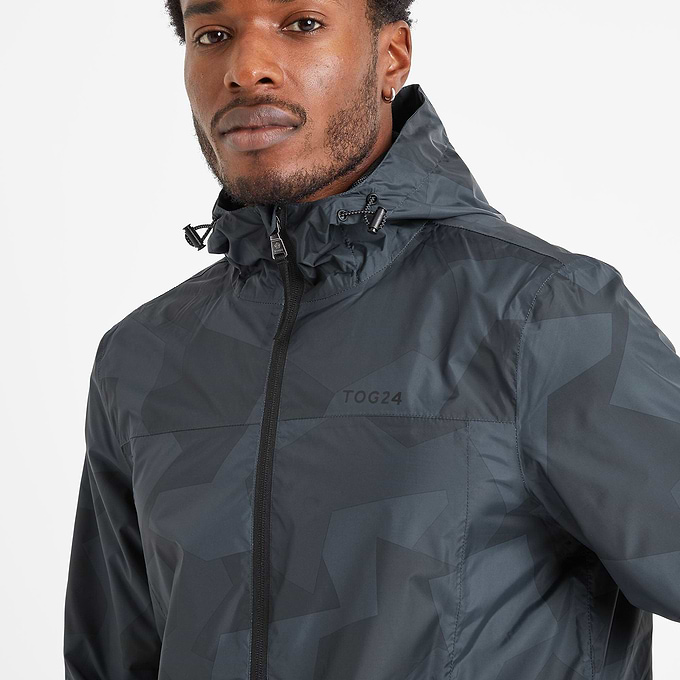 Craven Mens Waterproof Packaway Jacket - Dark Indigo Block Camo Print