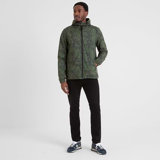 Craven Mens Waterproof Packaway Jacket - Forage Green Brushstroke Print