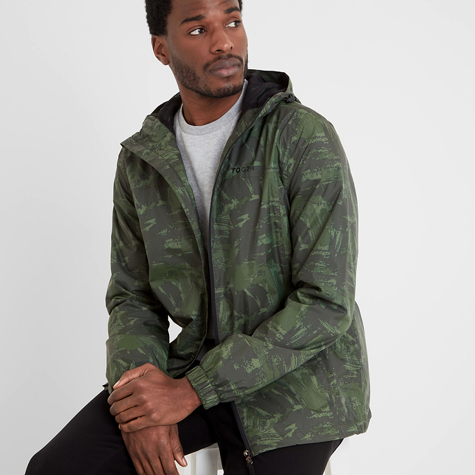 Craven Mens Waterproof Packaway Jacket - Forage Green Brushstroke Print