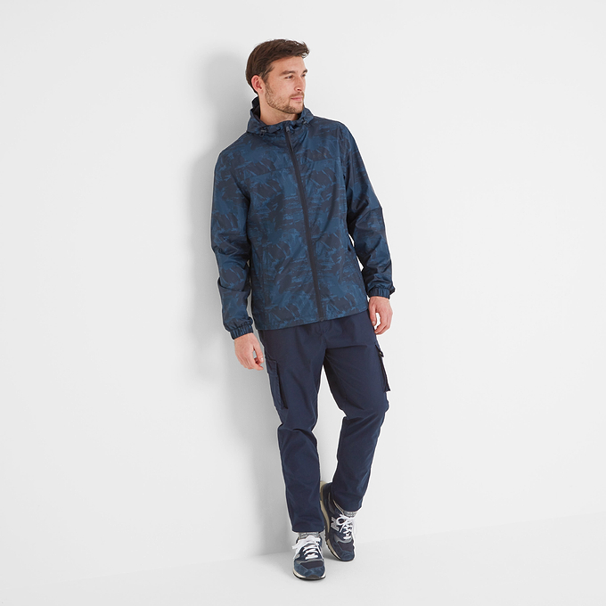 Craven Mens Waterproof Packaway Jacket - Dk Indigo Brushstroke Print