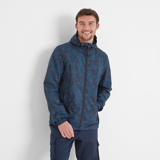 Craven Mens Waterproof Packaway Jacket - Dk Indigo Brushstroke Print