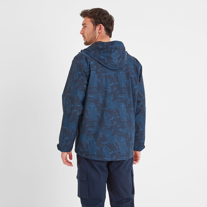 Craven Mens Waterproof Packaway Jacket - Dk Indigo Brushstroke Print