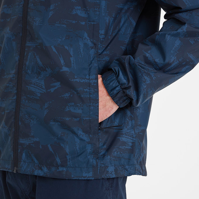 Craven Mens Waterproof Packaway Jacket - Dk Indigo Brushstroke Print