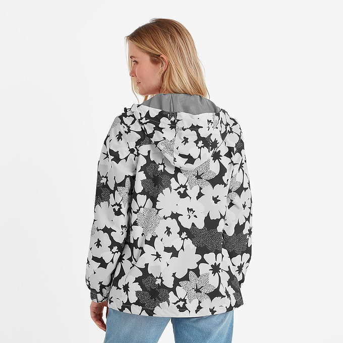 Craven Womens Waterproof Packaway Jacket - Black & White Floral Print