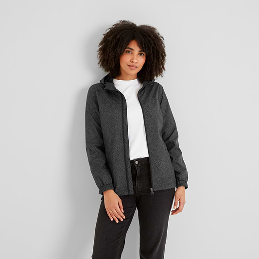 Craven Womens Waterproof Packaway Jacket - Washed Black Swirl Print