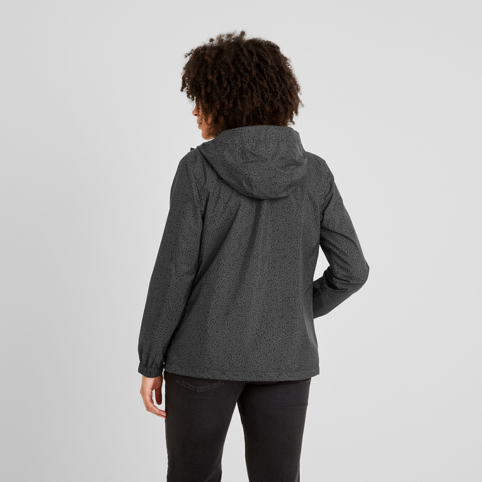 Craven Womens Waterproof Packaway Jacket - Washed Black Swirl Print