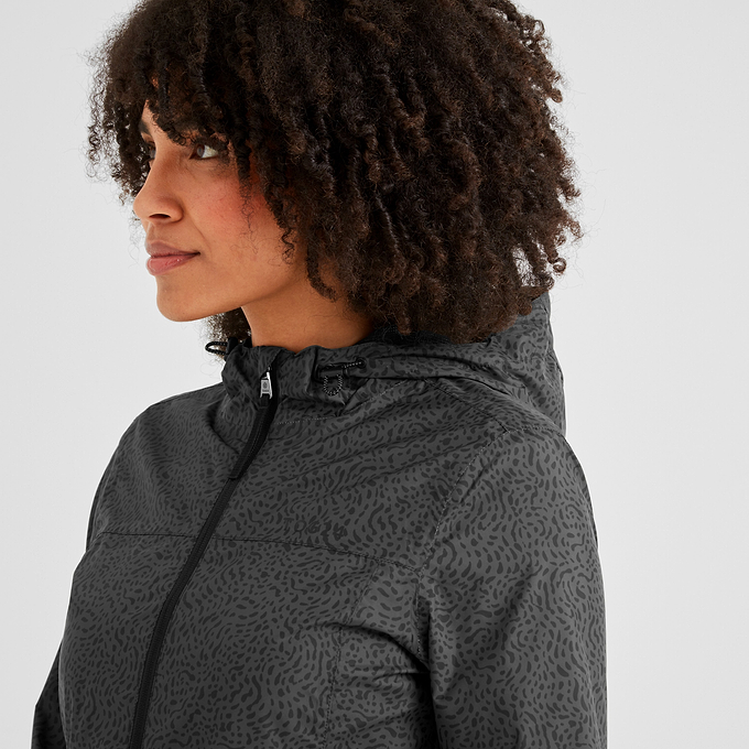 Craven Womens Waterproof Packaway Jacket - Washed Black Swirl Print