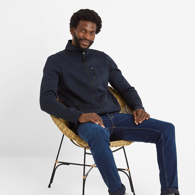 Cresswell Mens Knitlook Fleece Jacket - Dark Indigo Marl
