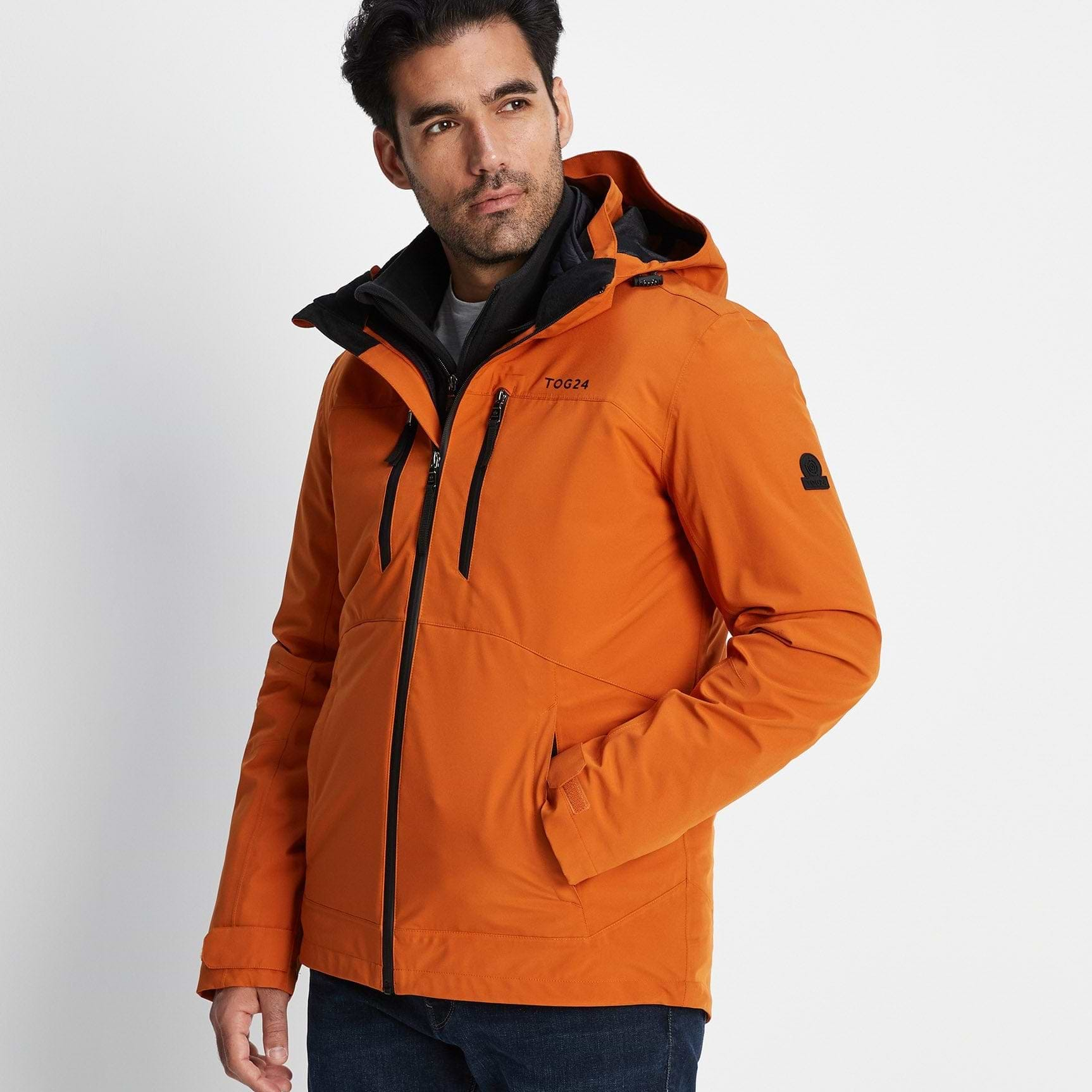 Mens waterproof jacket orange on sale