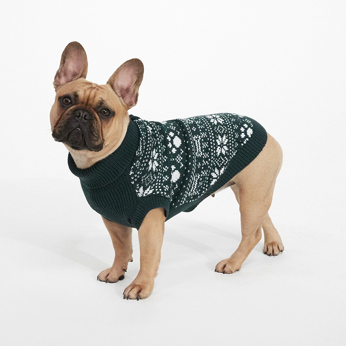 Doodle Knitted Dog Coat  - Dark Indigo Dog Fairisle XL