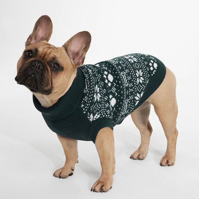 Doodle Knitted Dog Coat  - Dark Indigo Dog Fairisle XS