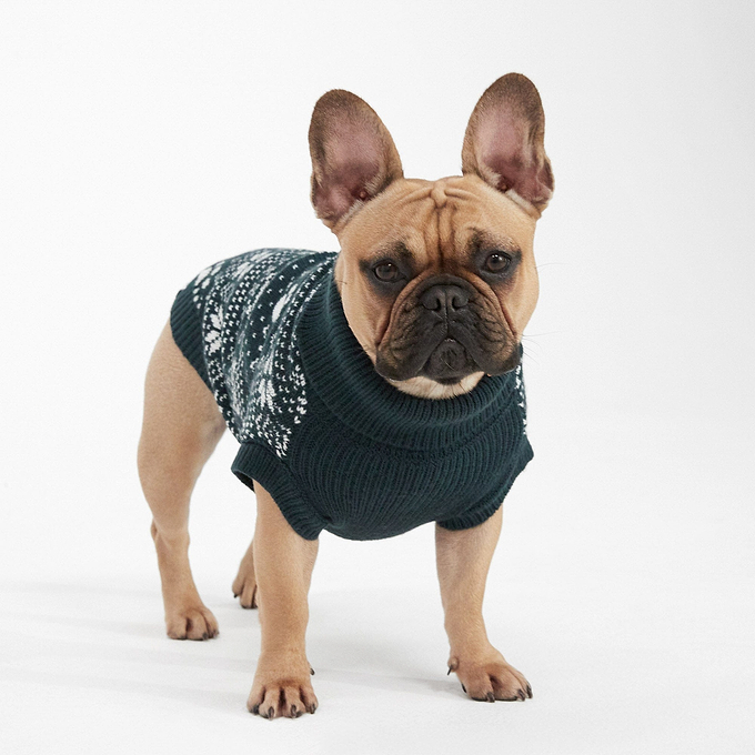 Doodle Knitted Dog Coat  - Dark Indigo Dog Fairisle L