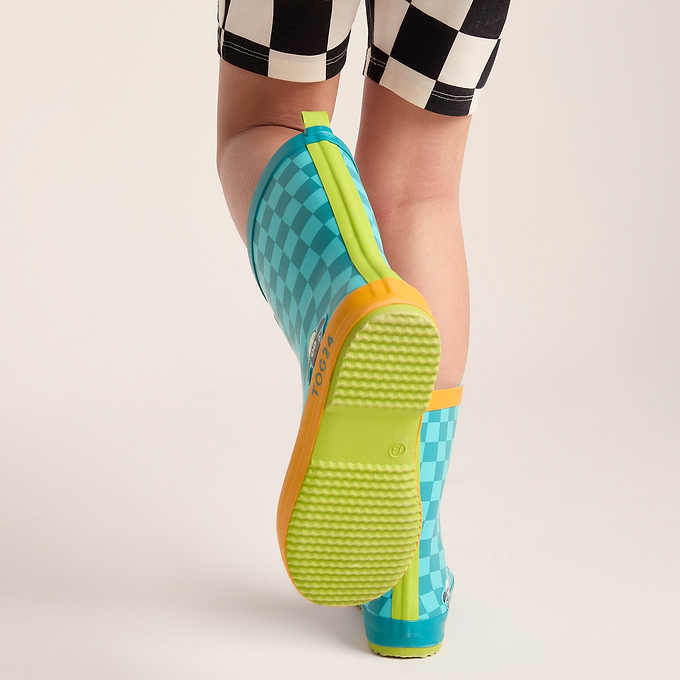 Dorper Kids Shaun the Sheep Wellies - Spearmint/Bubblegum Checkerboard